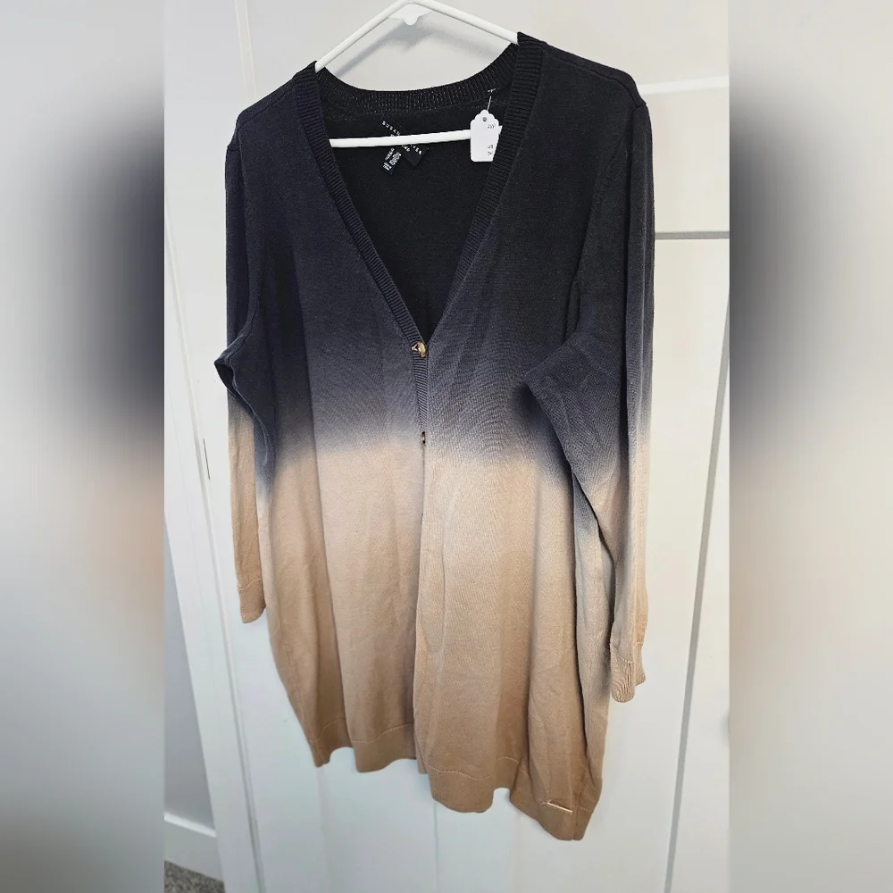 Susan Graver Ombre V-Neck Cardigan - Blue and Tan - Picture 2 of 4